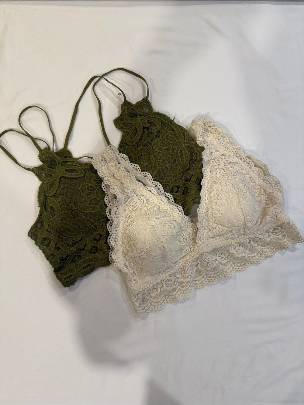 Lace Bralette Pair - Olive Green & Cream
